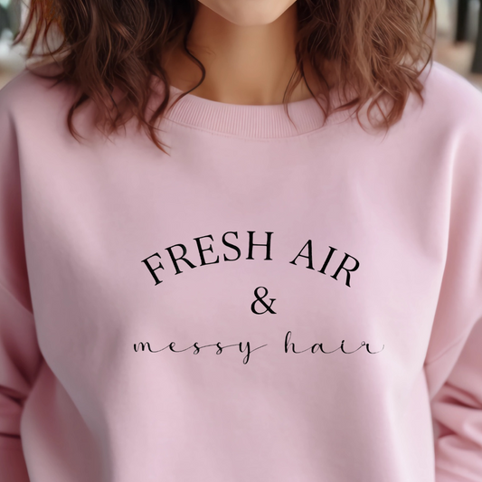 Fresh air & Messy Hair Sweatshirt - Baby Pink