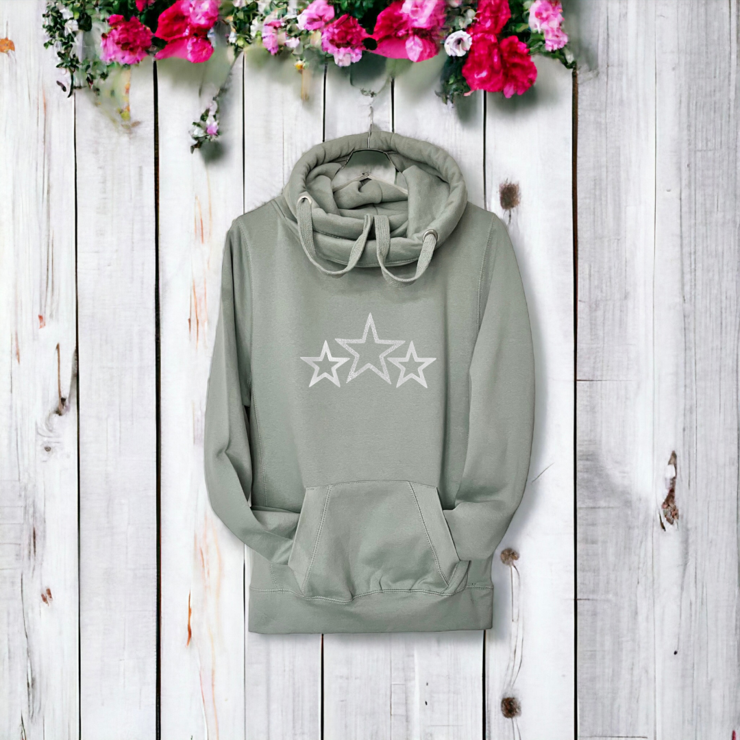 Sage Green Triple Star Cross Neck Hoodie