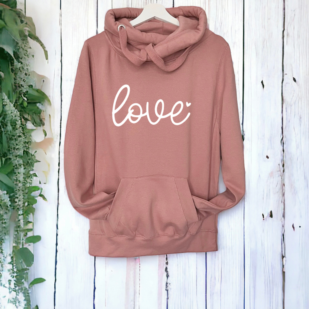 Dusty Pink Love Cross Neck Hoodie