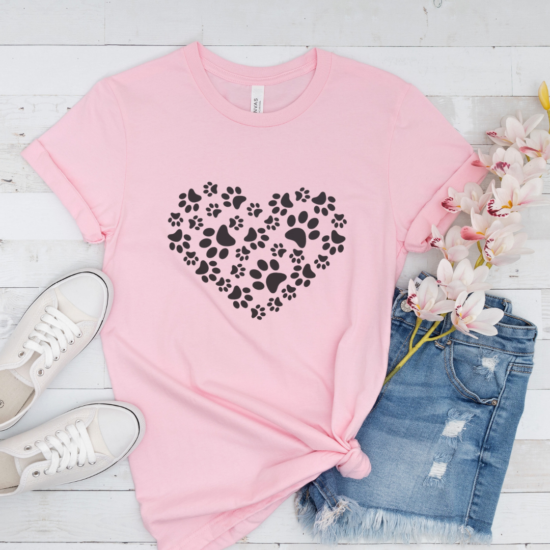 Paw Print Heart T-Shirt - Pink