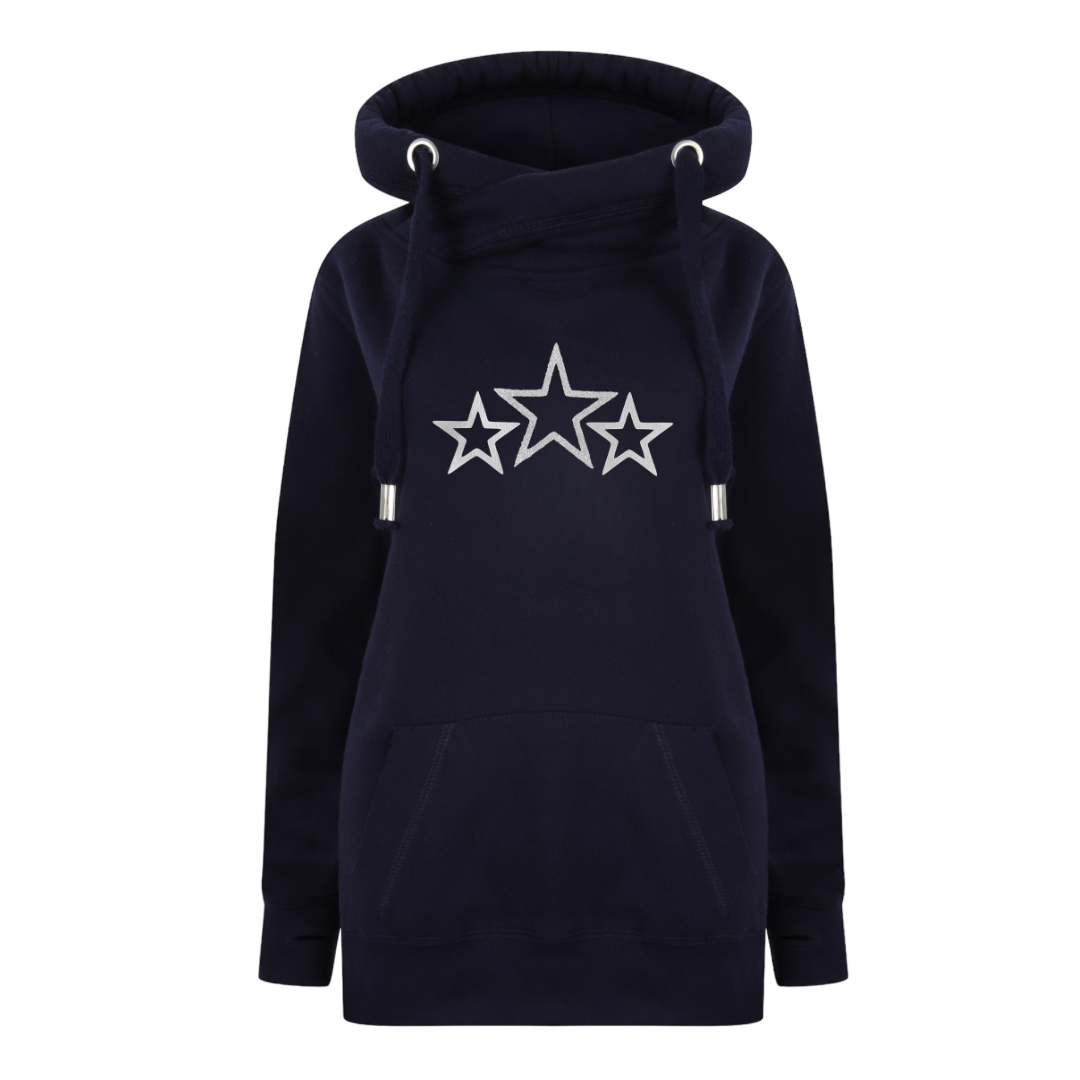 Navy Triple Star Cross Neck Hoodie