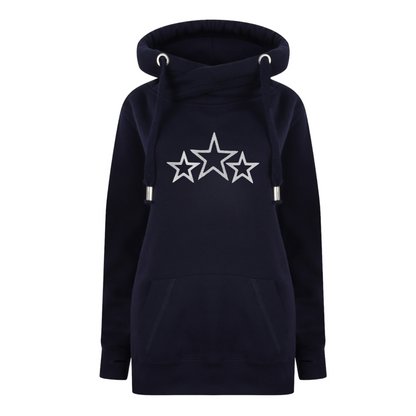 Navy Triple Star Cross Neck Hoodie