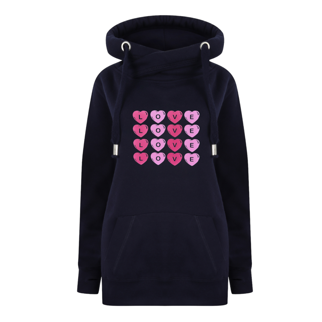 Love Hearts Cross Neck Hoodie