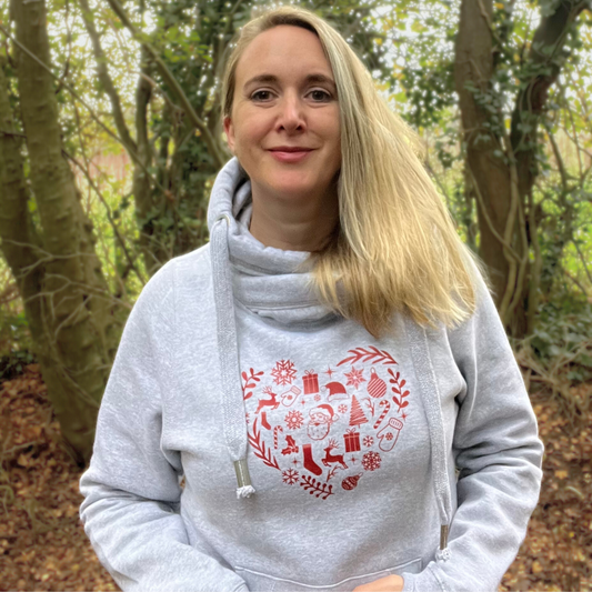 Christmas Heart - Heather Grey Cross Neck Hoodie
