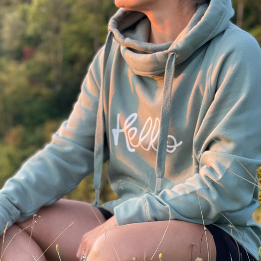 Sage Green 'Hello' Cross Neck Hoodie