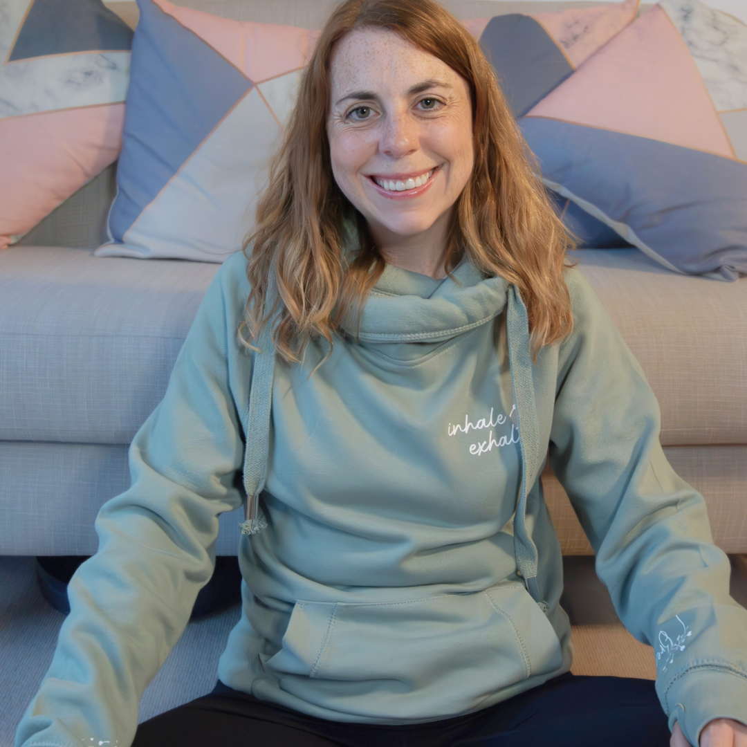 Just Breathe-Sage Green Cross Neck Hoodie