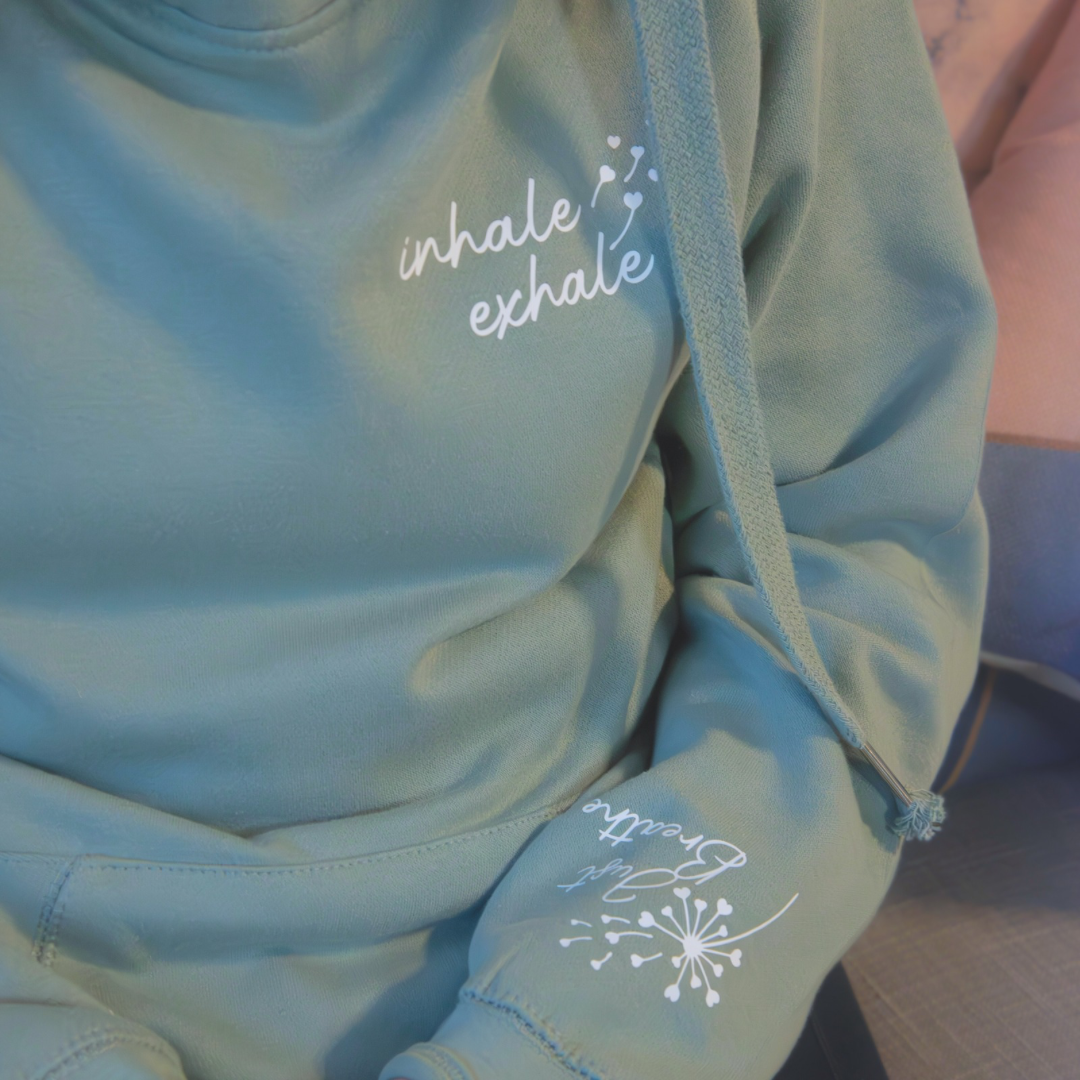 Just Breathe-Sage Green Cross Neck Hoodie