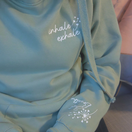 Just Breathe-Sage Green Cross Neck Hoodie
