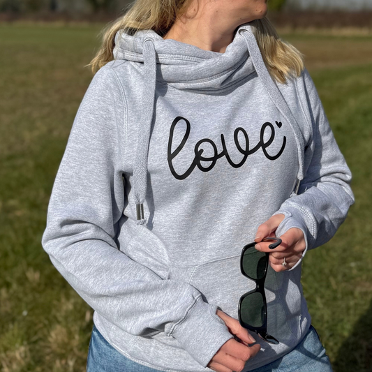 Love-Heather Grey Cross Neck Hoodie
