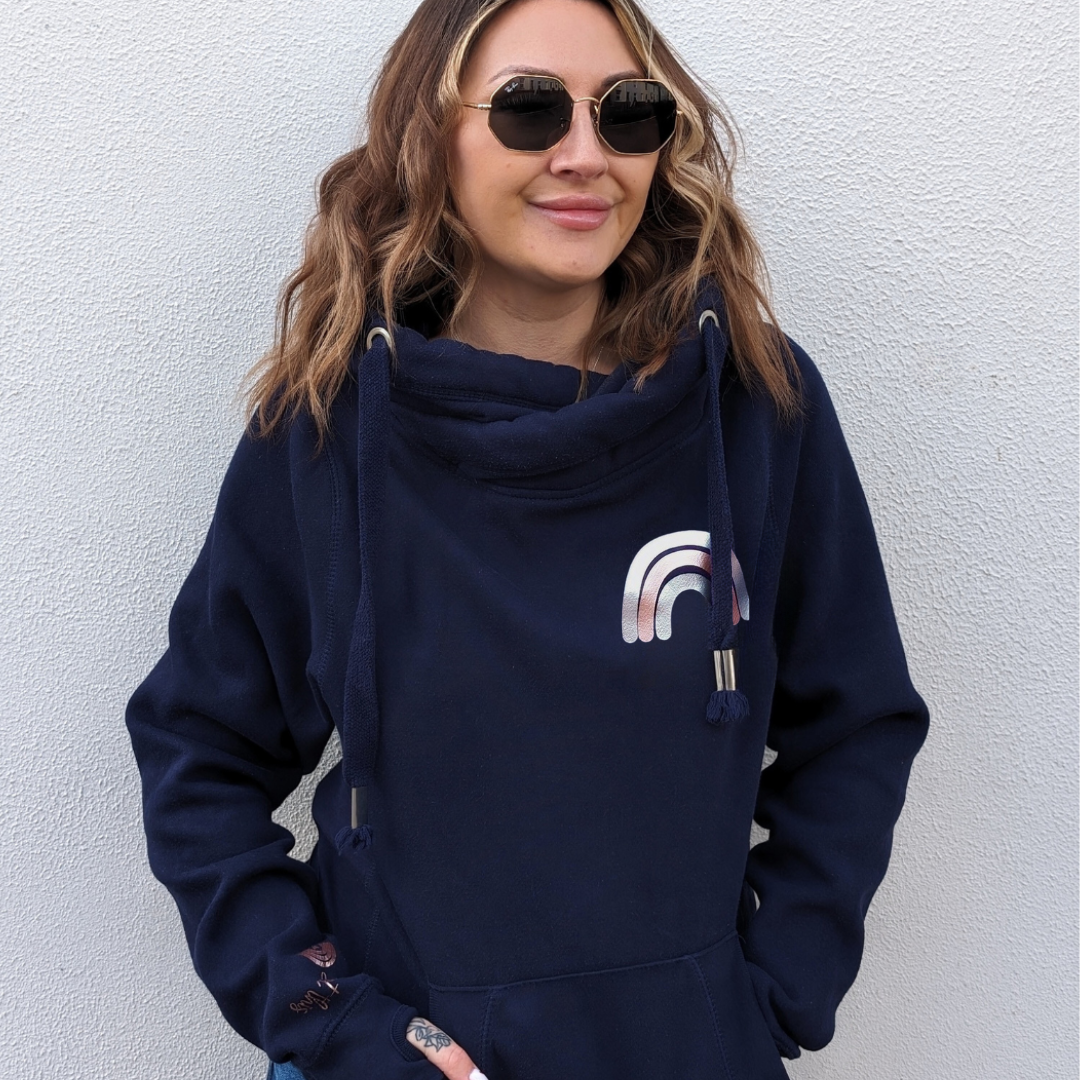 Navy 'you've got this' rainbow Cross Neck Hoodie